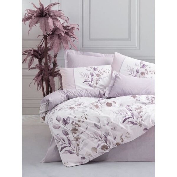 Parure de lit - housse de couette 220 x 240 + 2 taies d'oreiller 60 x 60 coton renforcé - Lilas