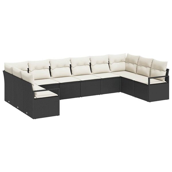vidaXL Ensemble de canapé de jardin avec coussin 10 Pièces Noir et Crème