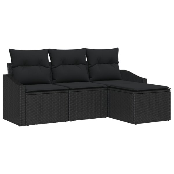 vidaXL Ensemble de canapé de jardin 4 pièces avec coussins - Poly Rattan noir