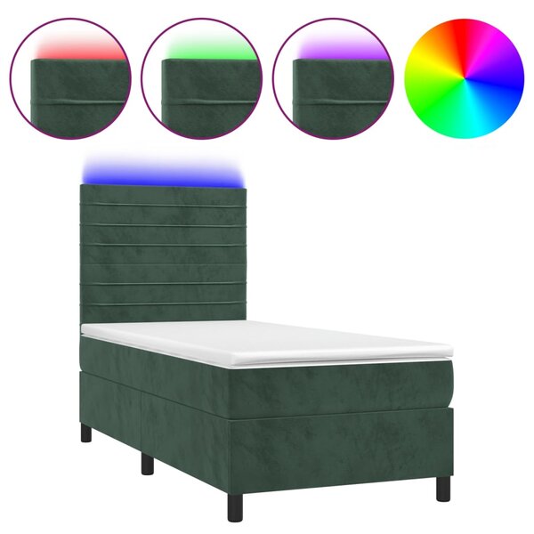 vidaXL Sommier à lattes de lit matelas LED Vert foncé 90x190cm Velours