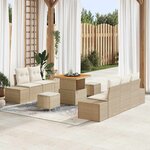 Ensemble de Canapé de Jardin 8 Pièces vidaXL avec Coussins Beige Rattan Poly Acacia