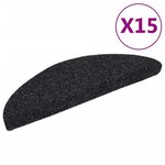 vidaXL Tapis d'escalier autocollants 15 pièces 56 x 17 x 3 cm Noir Demi-rond