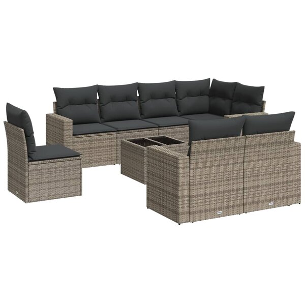 vidaXL Salon de jardin 9 Pièces avec coussins gris résine tressée