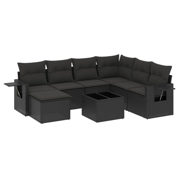vidaXL Salon de jardin 8 Pièces avec coussins noir résine tressée