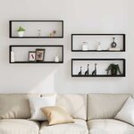 vidaXL Étagère murale avec étagère 4 Pièces Chêne Noir 80 x 15 x 26 cm