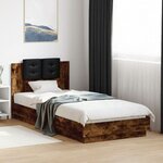 vidaXL Cadre de lit tête de lit et lumières LED chêne fumé 90x200 cm