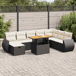vidaXL Salon de jardin avec coussins 9 Pièces noir résine tressée acacia