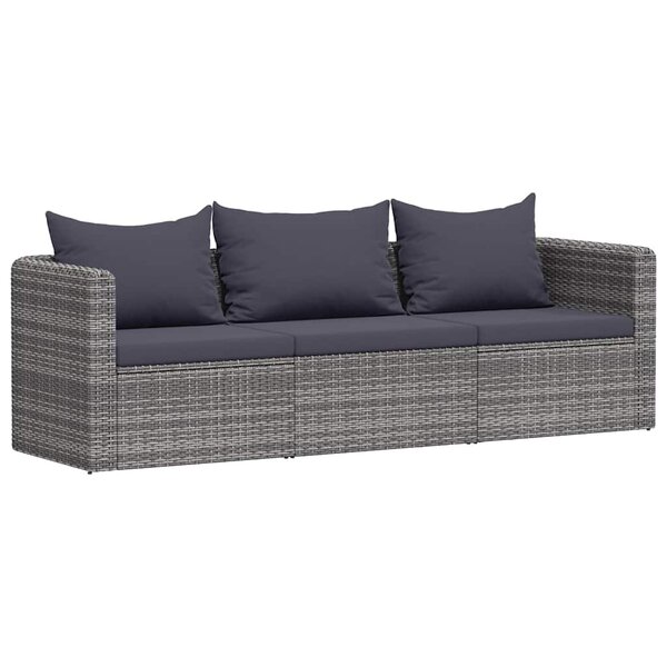 vidaXL Meuble de jardin 3 Pièces avec coussins Gris Résine tressée