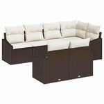 vidaXL Ensemble de Canapés avec coussin 7 Pièces Marron polyrotin