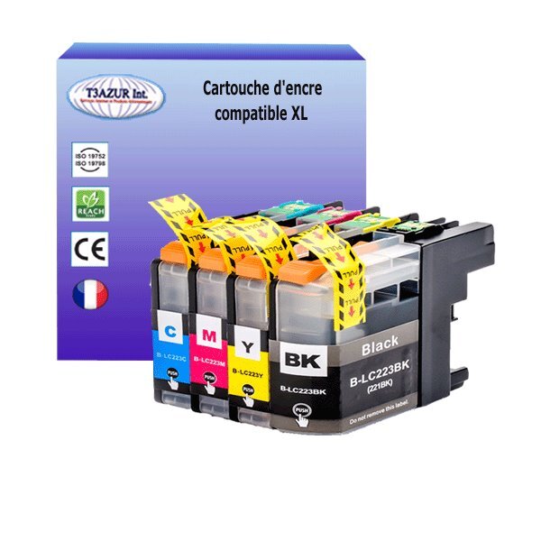 T3AZUR- Lot de 4 Cartouches compatibles avec Brother LC223 XL pour  Brother MFC-J5720DW  MFC-J680DW  MFC-J880DW
