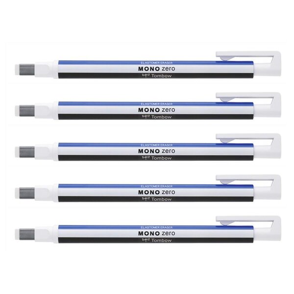 Stylo Gomme MONO zero classique pointe rectangulaire 2 5 x 5mm blanc/bleu/noir x 5 TOMBOW