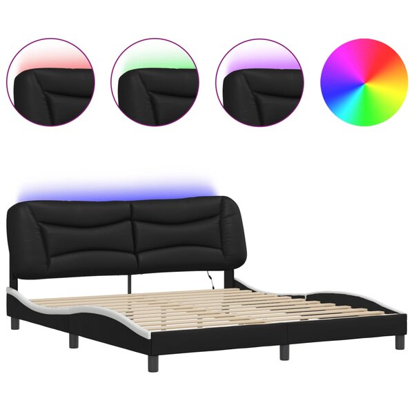 vidaXL Cadre de lit avec LED sans matelas noir et blanc 180x200 cm