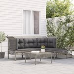 vidaXL Salon de jardin 5 Pièces avec coussins Gris Résine tressée