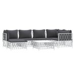 vidaXL Salon de jardin 7 Pièces avec coussins blanc acier