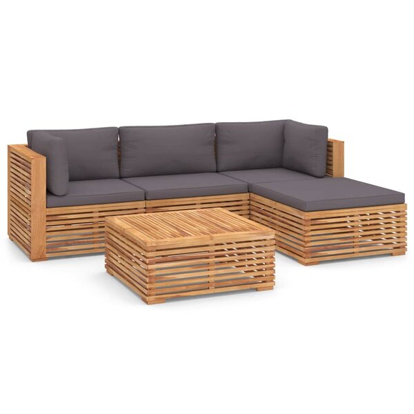 vidaXL Salon de jardin 5 Pièces avec coussin gris foncé bois de teck