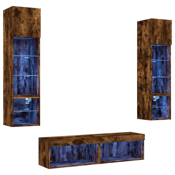 vidaXL Unités murales TV avec LED 6 Pièces chêne fumé bois d'ingénierie