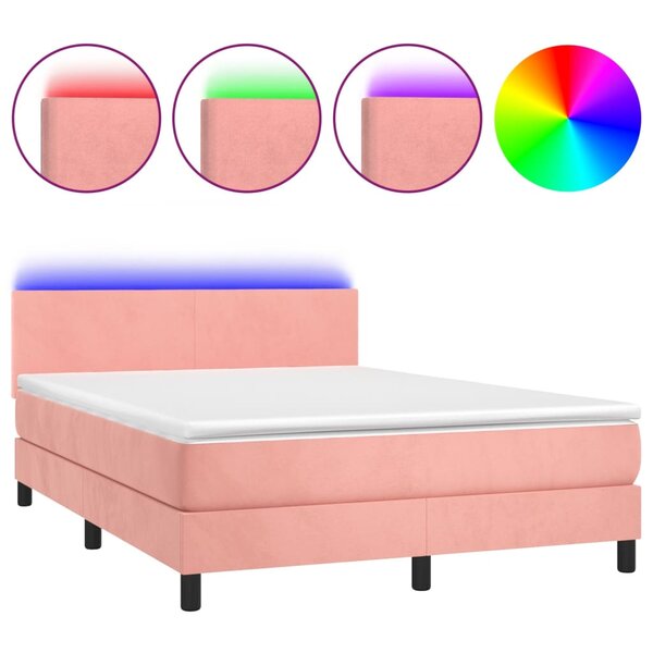 vidaXL Sommier à lattes de lit avec matelas LED Rose 140x190cm Velours
