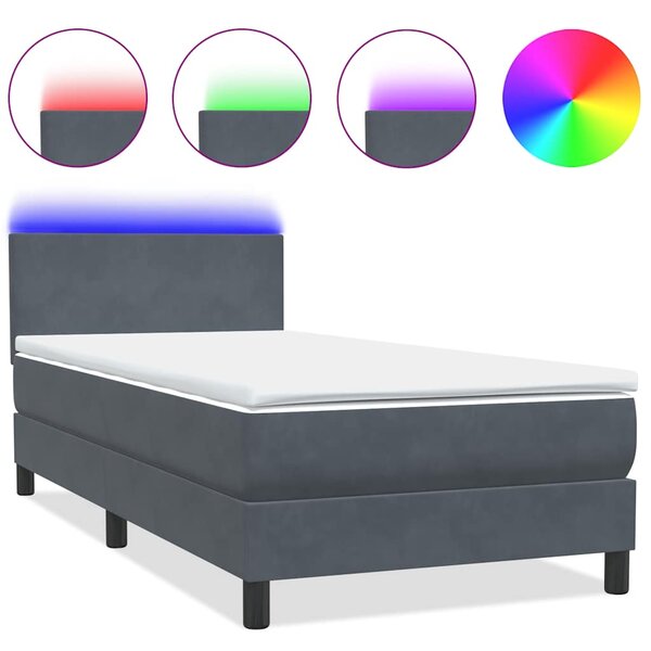 vidaXL Sommier à lattes de lit et matelas et LED gris foncé 80x220 cm velours