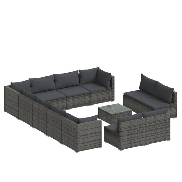 vidaXL Salon de jardin 13 Pièces avec coussins Gris Résine tressée
