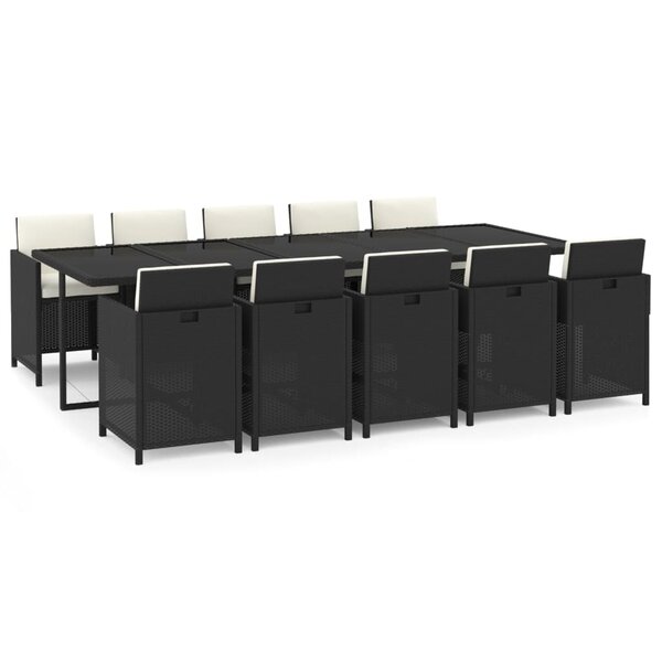 vidaXL Ensemble à manger de jardin coussins 11 Pièces Résine tressée Noir