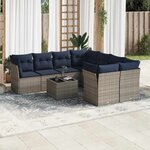 vidaXL Salon de jardin 9 Pièces avec coussins gris résine tressée