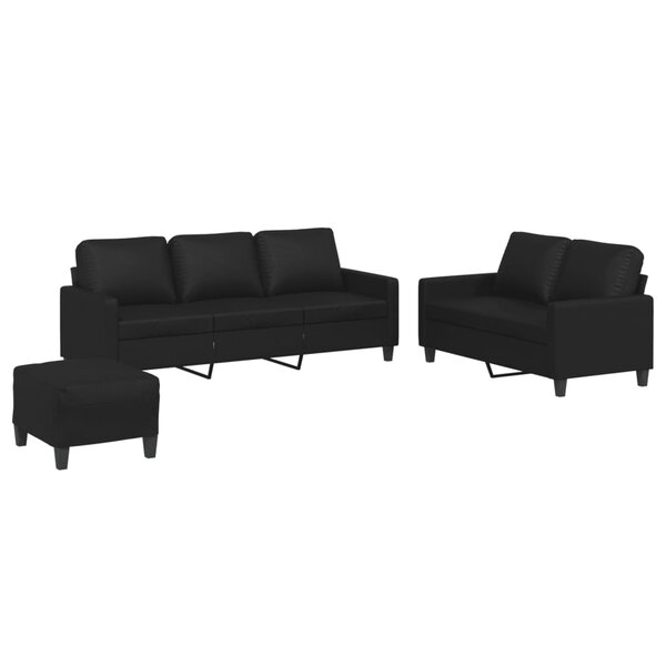 vidaXL Ensemble de canapés 3 Pièces avec coussins Noir Similicuir