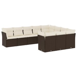 vidaXL Salon de jardin 10 Pièces avec coussins marron résine tressée