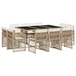 vidaXL Ensemble à manger de jardin et coussins 11 Pièces beige poly rotin