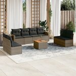 vidaXL Salon de jardin 9 Pièces avec coussins gris résine tressée