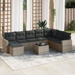 vidaXL Salon de jardin 9 Pièces avec coussins gris résine tressée