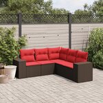 vidaXL Salon de jardin avec coussins 5 Pièces marron résine tressée