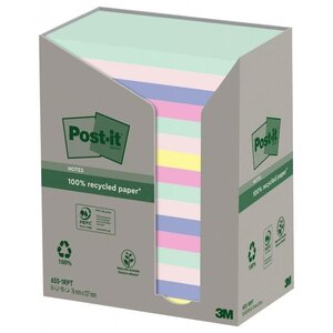 Tour distributrice de 16 blocs repositionnables 100 feuilles recyclées Post-it coloris assortis 76 x 127 mm