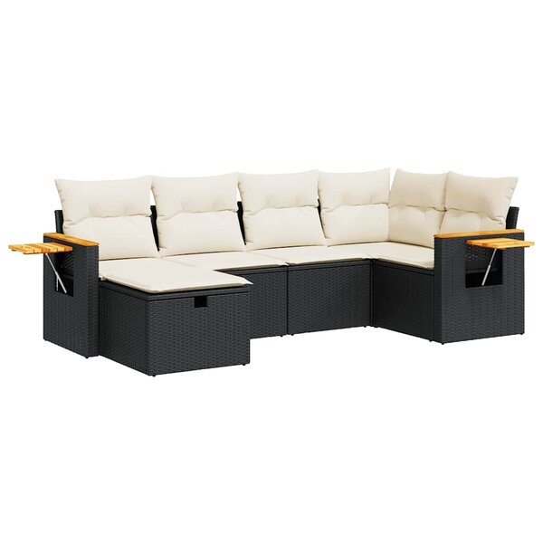vidaXL Salon de jardin 6 Pièces avec coussins noir résine tressée