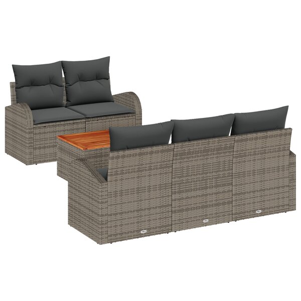vidaXL Set de canapé de jardin gris 6 Pièces Gris Moyen Rotin  Tissu