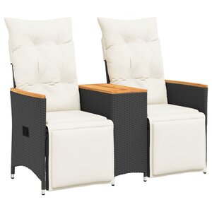 vidaXL Canapé de jardin inclinable 2 places avec table noir poly rotin