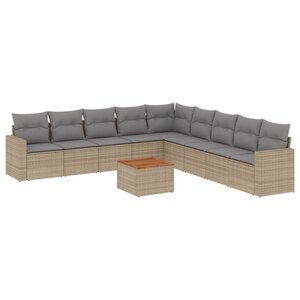 vidaXL Salon de jardin et coussins 10 Pièces mélange beige résine tressée