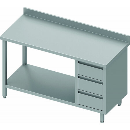 Table inox avec 3 tiroirs a gauche & etagère - gamme 600 - stalgast -  - inox1200x600 x600x900mm