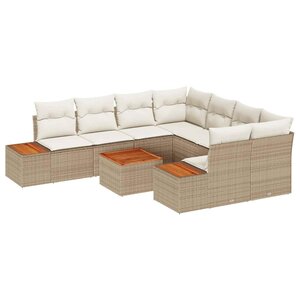 vidaXL Ensemble de canapé de jardin 9 Pièces Beige Poly rotin