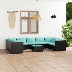 vidaXL Salon de jardin 10 Pièces avec coussins Résine tressée Noir