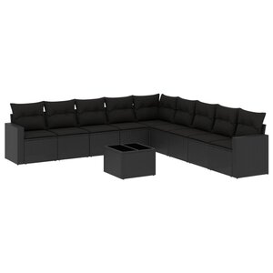 vidaXL Salon de jardin 10 Pièces avec coussins noir résine tressée