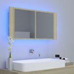 vidaXL Armoire à miroir à LED de bain Chêne sonoma 90x12x45 Acrylique