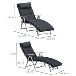 Bain de soleil pliable transat inclinable 7 positions chaise longue grand confort avec matelas + accoudoirs métal époxy textilène polyester noir