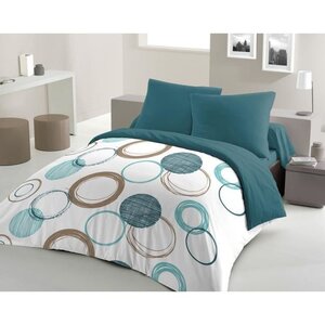 Parure de lit bleu canard 220 x 240 cm + 2 taies d'oreiller 63 x 63 cm