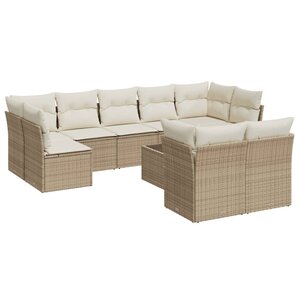 vidaXL Salon de jardin avec coussins 10 Pièces beige résine tressée