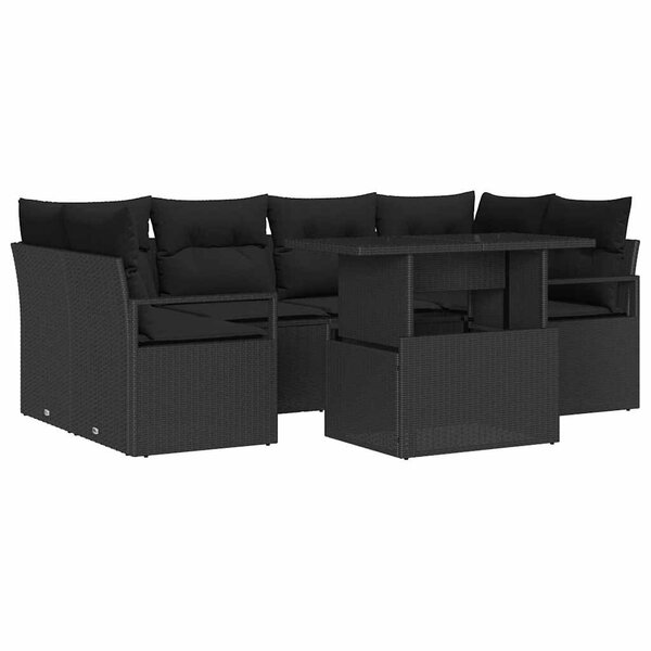 vidaXL Ensemble de canapé de jardin avec stockage 7 Pièces Noir polyrotin