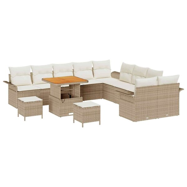 vidaXL Ensemble de canapé de jardin avec coussin 13 Pièces Beige  Crème