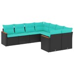 vidaXL Salon de jardin 8 Pièces avec coussins noir résine tressée