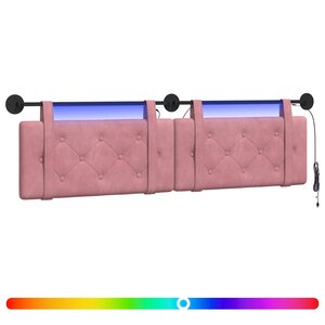 vidaXL Tête de lit suspendue Avec lumière LED Rose Velours