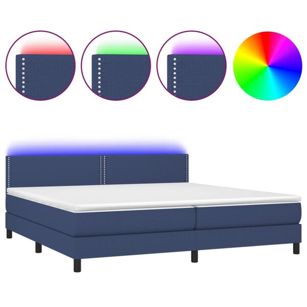 vidaXL Sommier à lattes de lit et matelas et LED Bleu 200x200 cm Tissu