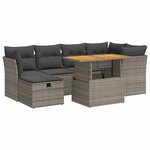 vidaXL Salon de jardin avec coussins 7 Pièces gris résine tressée acacia